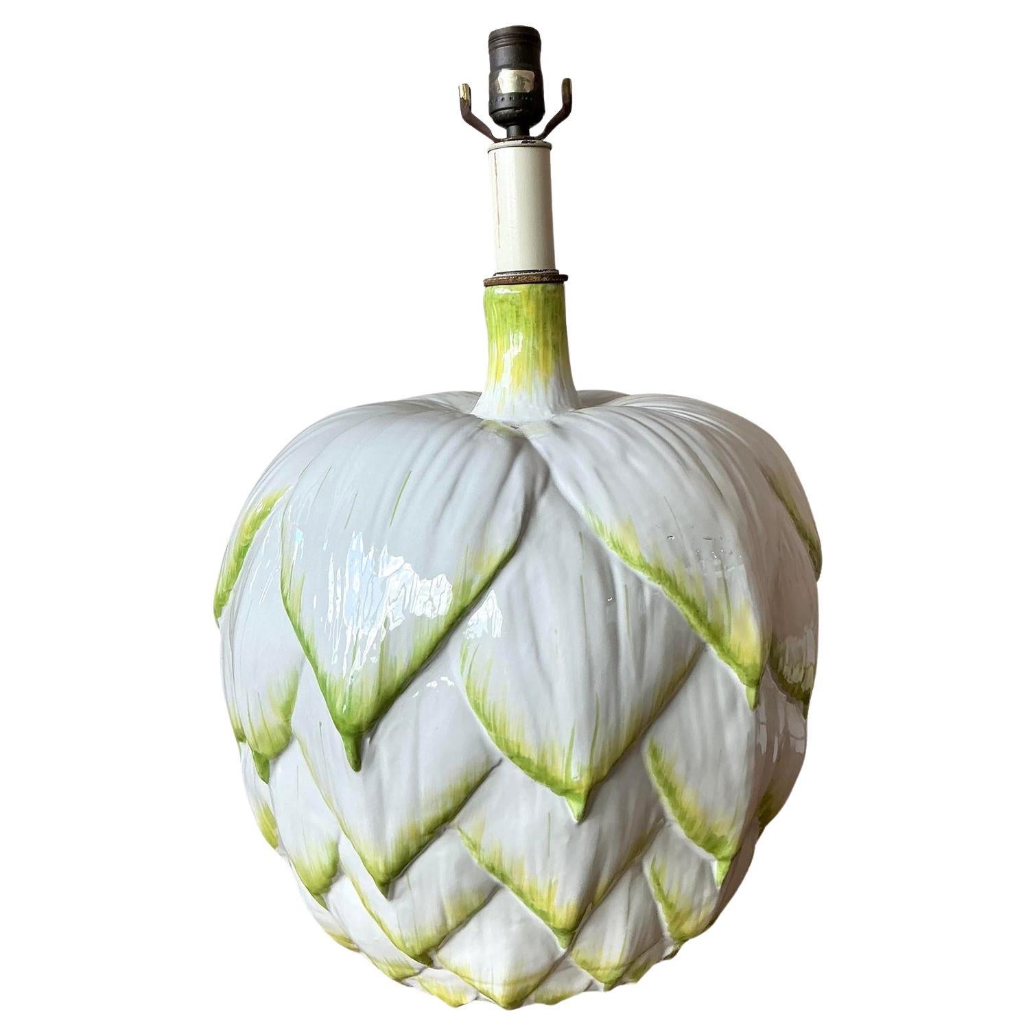Vintage Italian Frederick Cooper Glazed Ceramic Artichoke Lamp For Sale