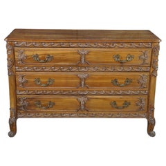 Vintage Italian French Country Louis XV Carved Walnut Commode Chest Dresser