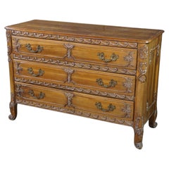 Vintage Italian French Country Louis XV Carved Walnut Commode Chest Dresser