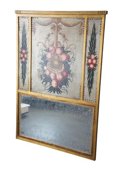 Vintage Italian Fruit & Bird Motif Beveled Glass Over Mantel Trumeau Mirror 60"