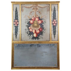 Vintage Italian Fruit & Vogelmotiv abgeschrägtes Glas über Mantel Trumeau Spiegel 60"