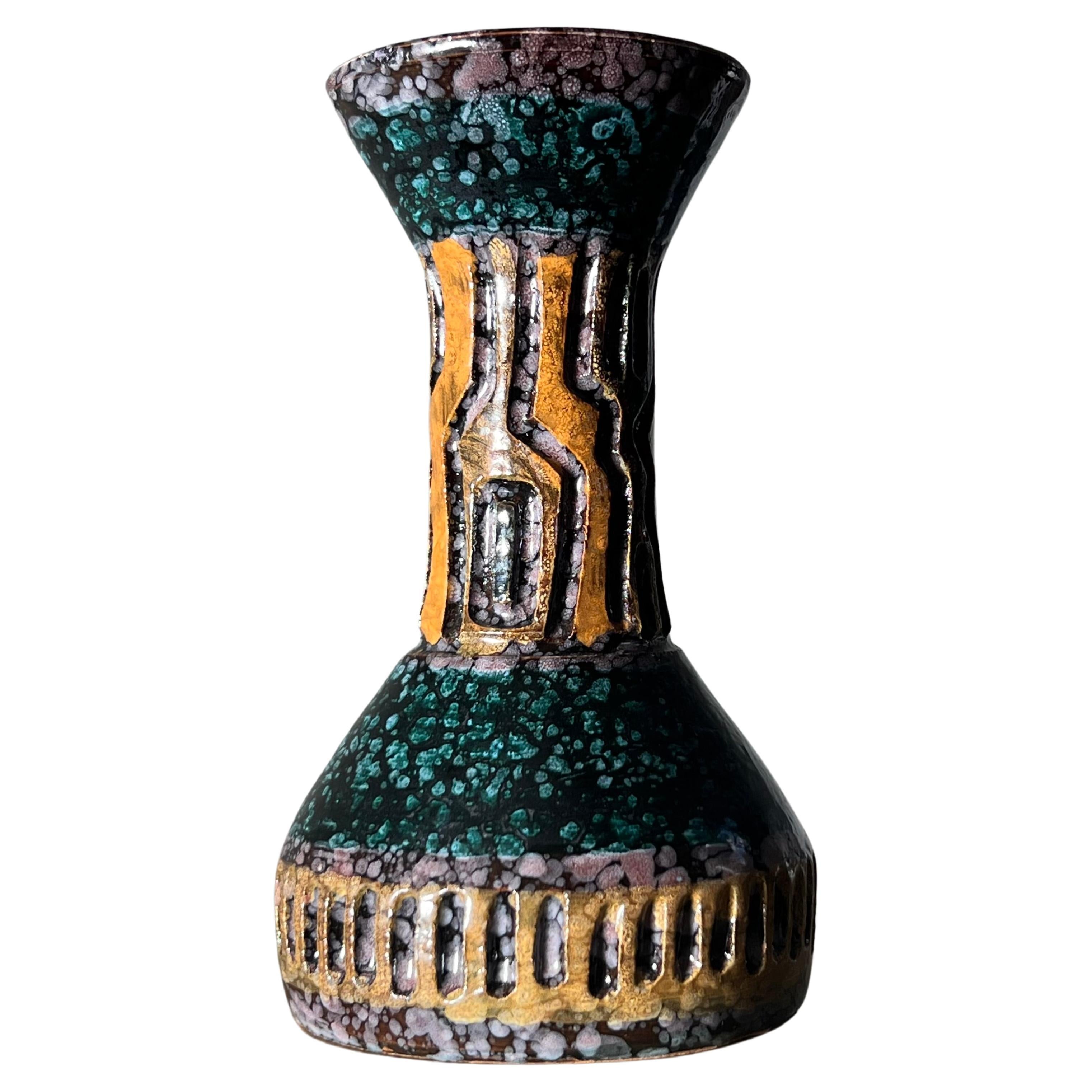 Italienische Keramikvase im Gambone-Stil, strukturiert, Mitte des 20. Jahrhunderts 