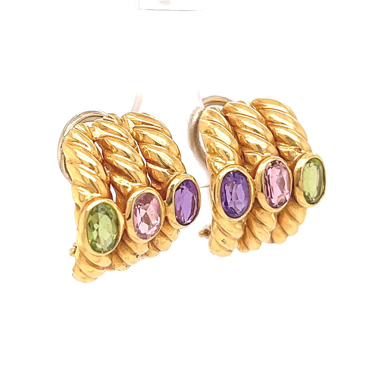 Vintage Italian Gemstone 18 Karat Yellow Gold Earrings In Excellent Condition In Beverly Hills, CA