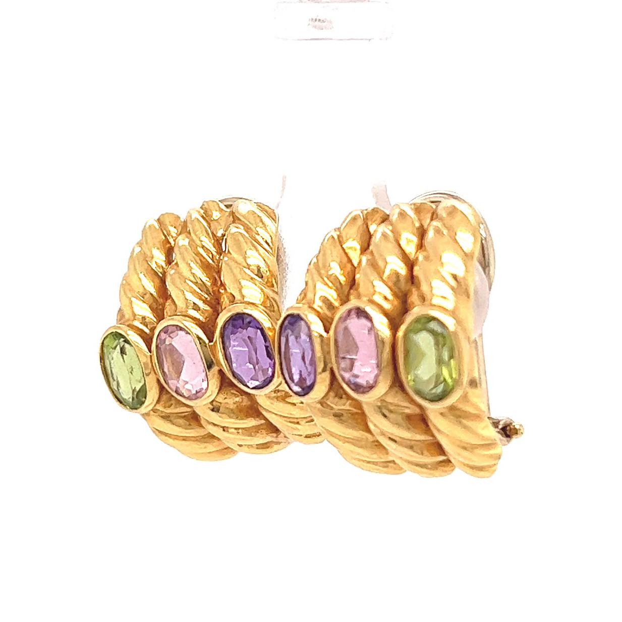 Women's or Men's Vintage Italian Gemstone 18 Karat Yellow Gold Earrings