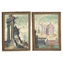 Vintage Italian Gentilini Antichita Temple Ruins Original Oil Paintings - a Pr