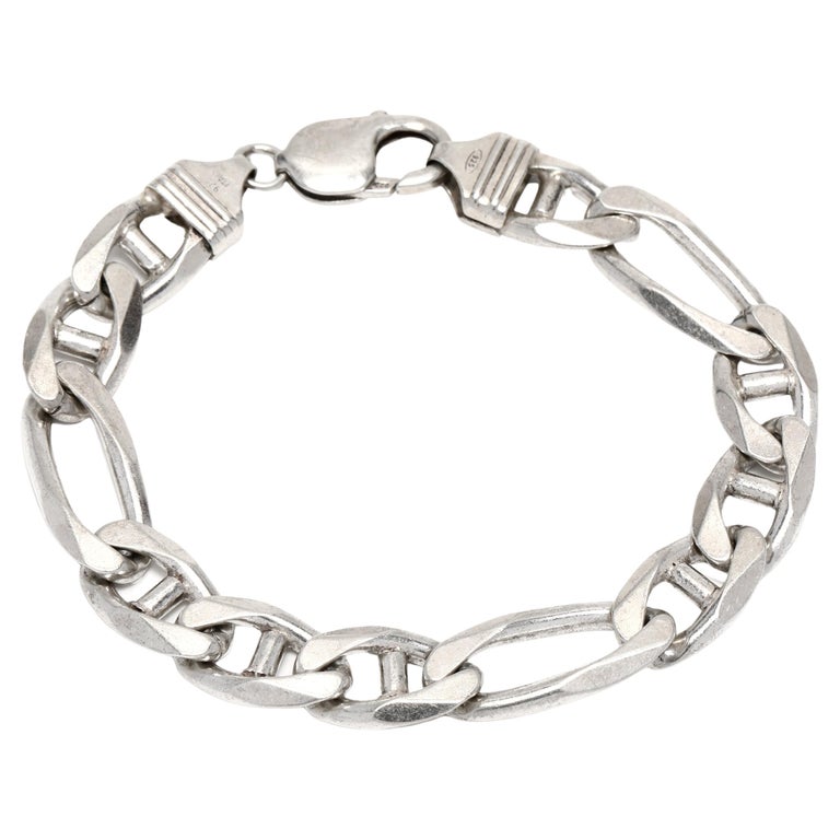 Vintage Italian Gent's Figaro Link Bracelet, Sterling Silver For Sale