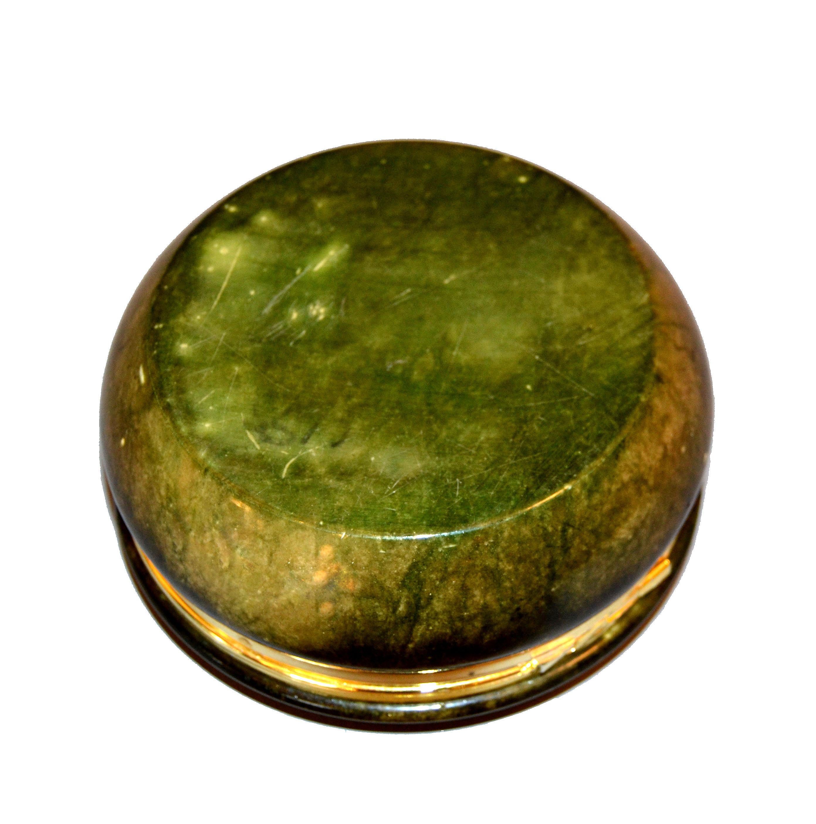 Hand-Carved Vintage Italian Genuine Hand Carved Emerald Green Alabaster Box with Brass Ring