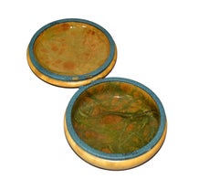 Vintage Italian Genuine Hand Carved Gold and Green Round Alabaster Trinket Box