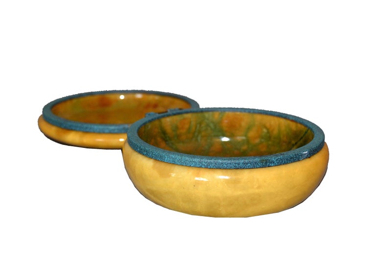 Vintage Italian Genuine Hand Carved Gold and Green Round Alabaster