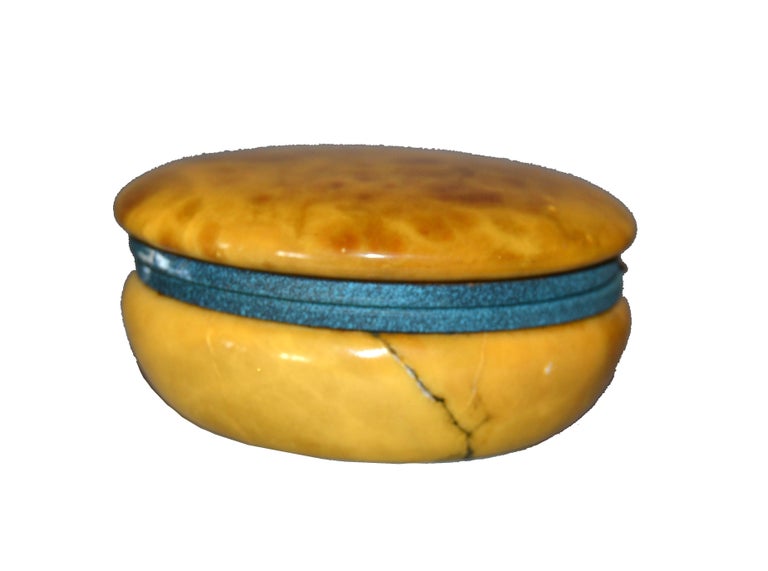 Vintage Italian Genuine Hand Carved Gold and Green Round Alabaster