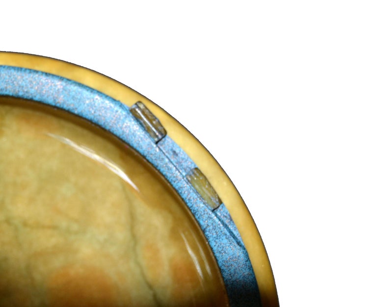 Vintage Italian Genuine Hand Carved Gold and Green Round Alabaster