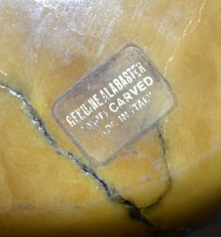 Vintage Italian Genuine Hand Carved Gold and Green Round Alabaster