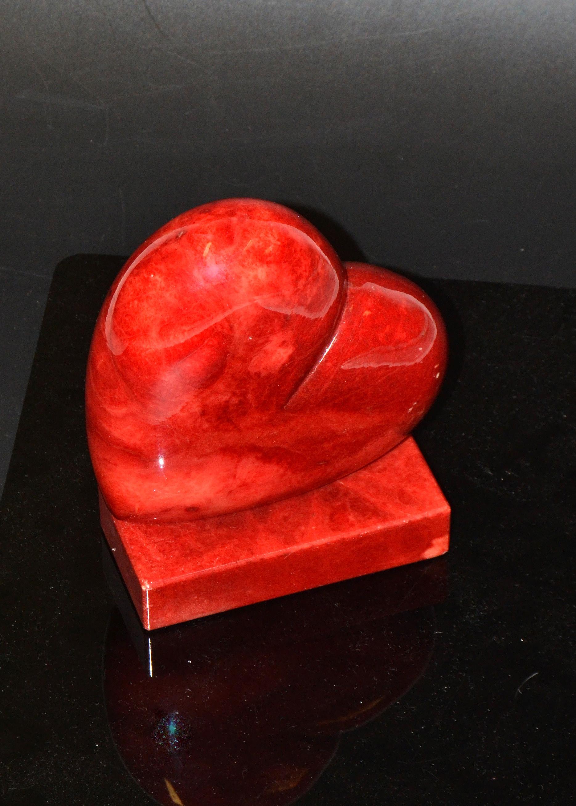 Vintage Italian Genuine Hand Carved Red Heart Alabaster Table Sculpture Bookend 4