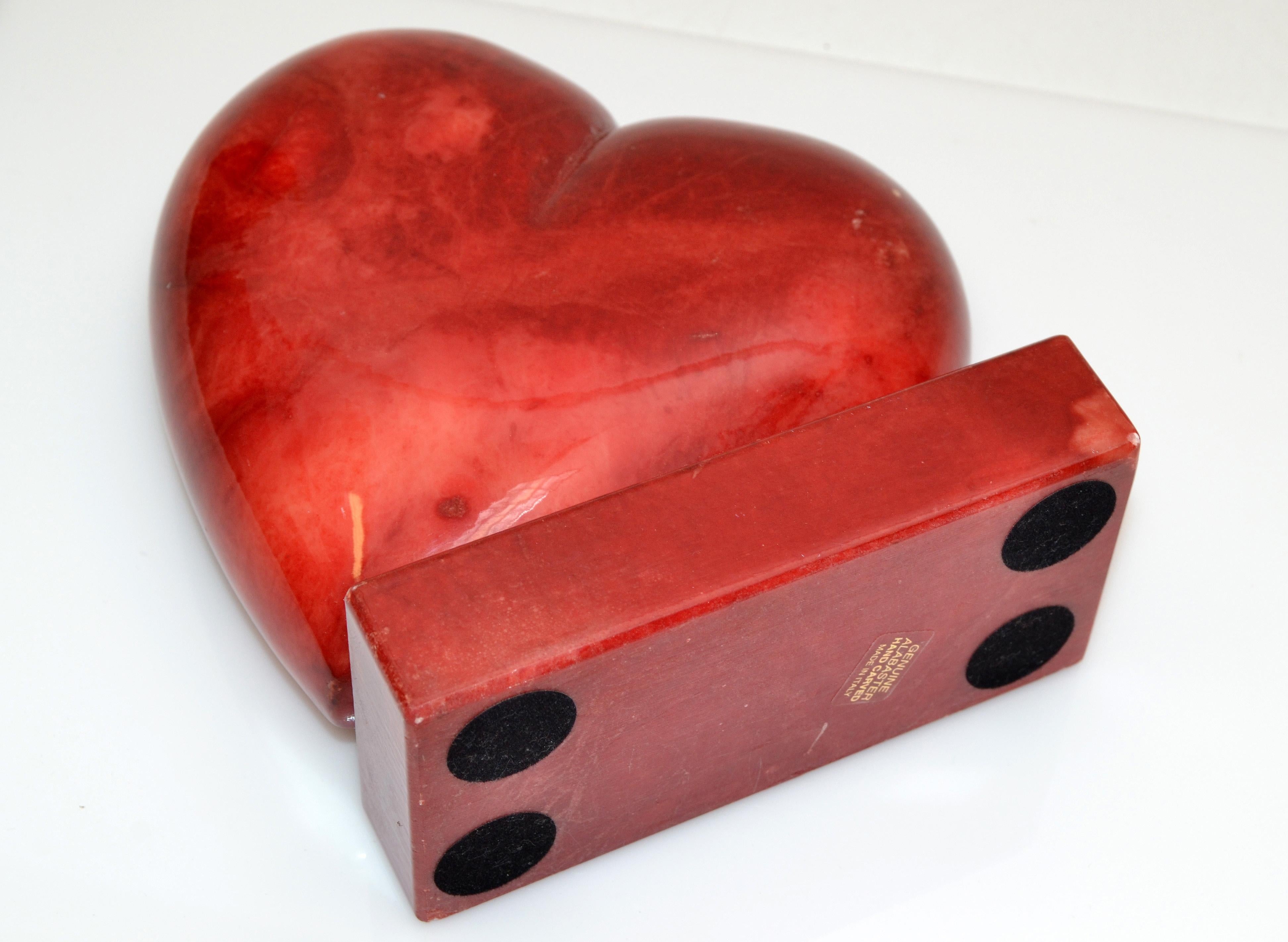Vintage Italian Genuine Hand Carved Red Heart Alabaster Table Sculpture Bookend 5