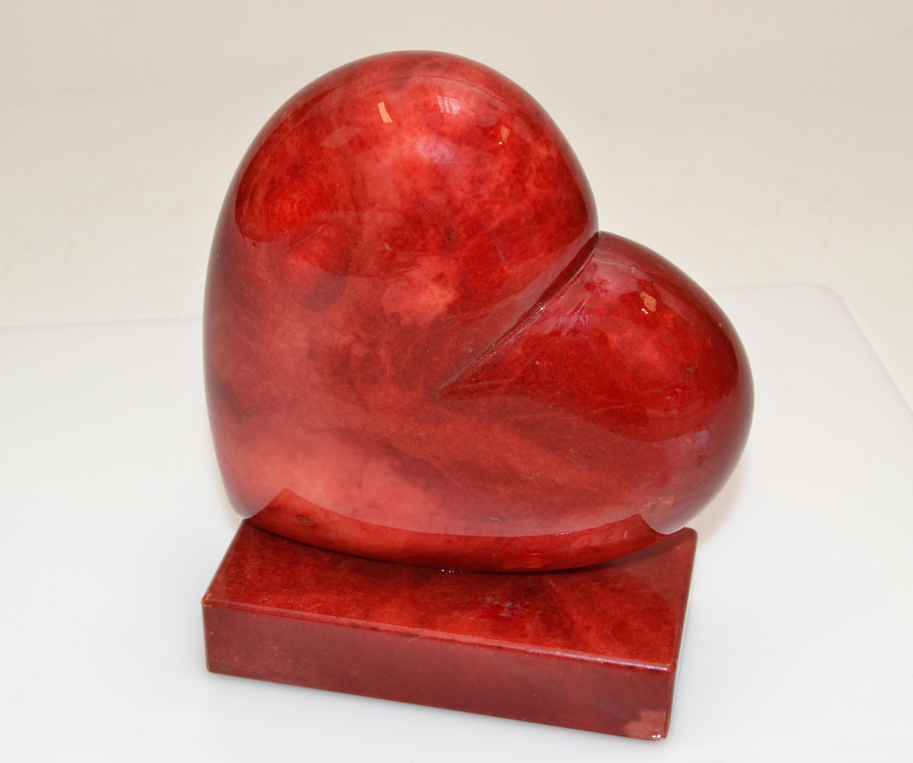 Vintage Italian Genuine Hand Carved Red Heart Alabaster Table Sculpture Bookend 7