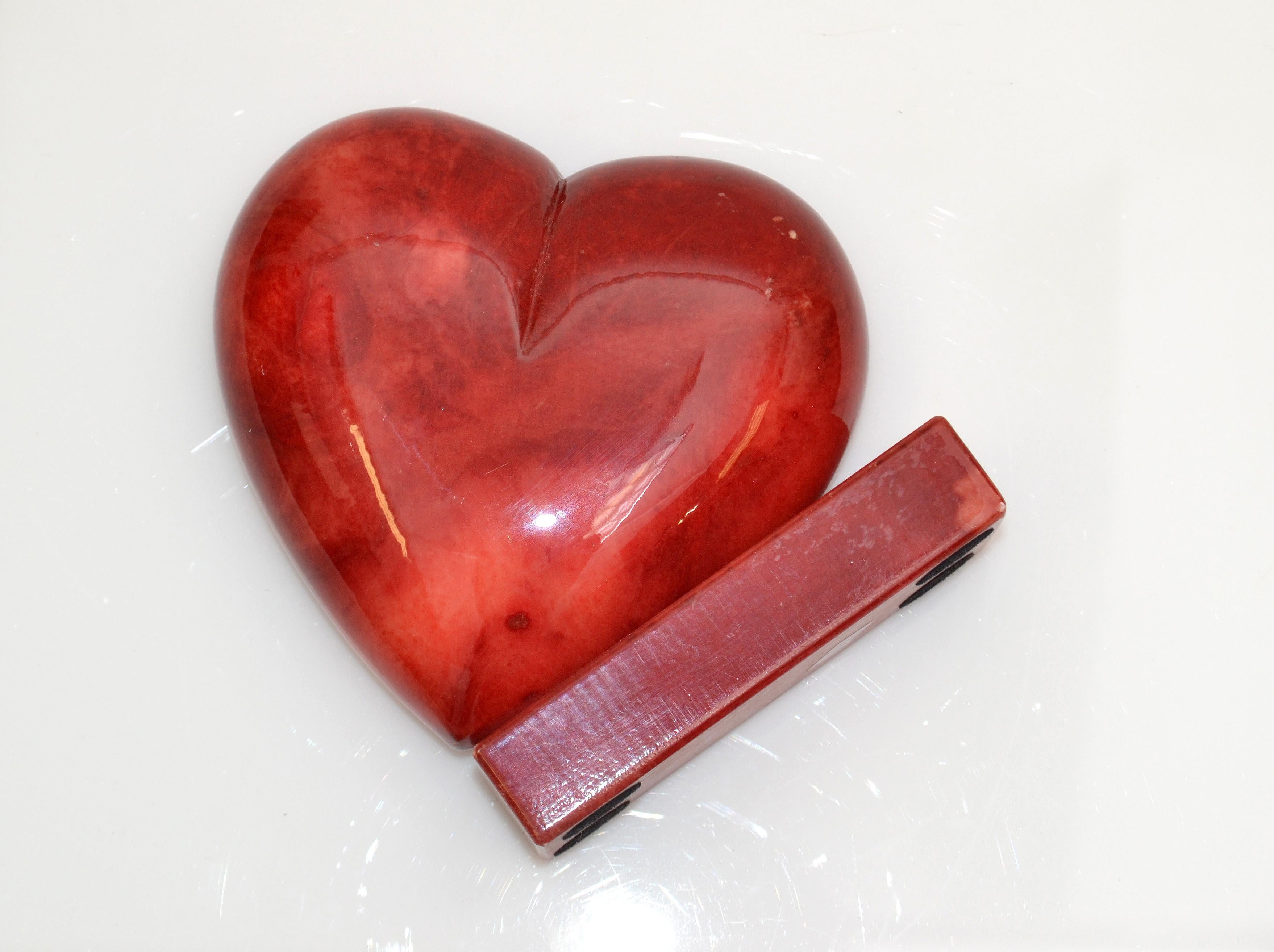 Mid-Century Modern Vintage Italian Genuine Hand Carved Red Heart Alabaster Table Sculpture Bookend