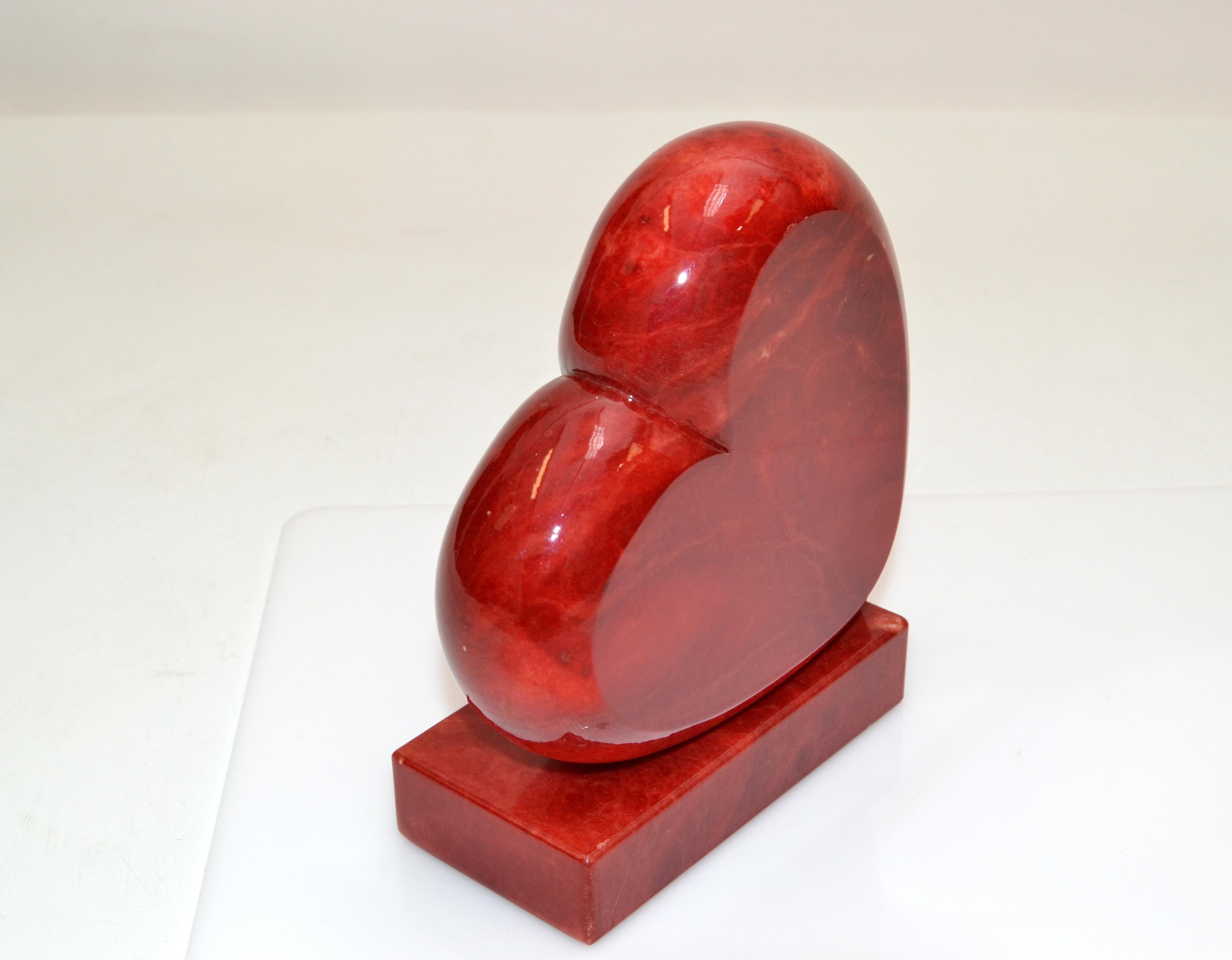 20th Century Vintage Italian Genuine Hand Carved Red Heart Alabaster Table Sculpture Bookend
