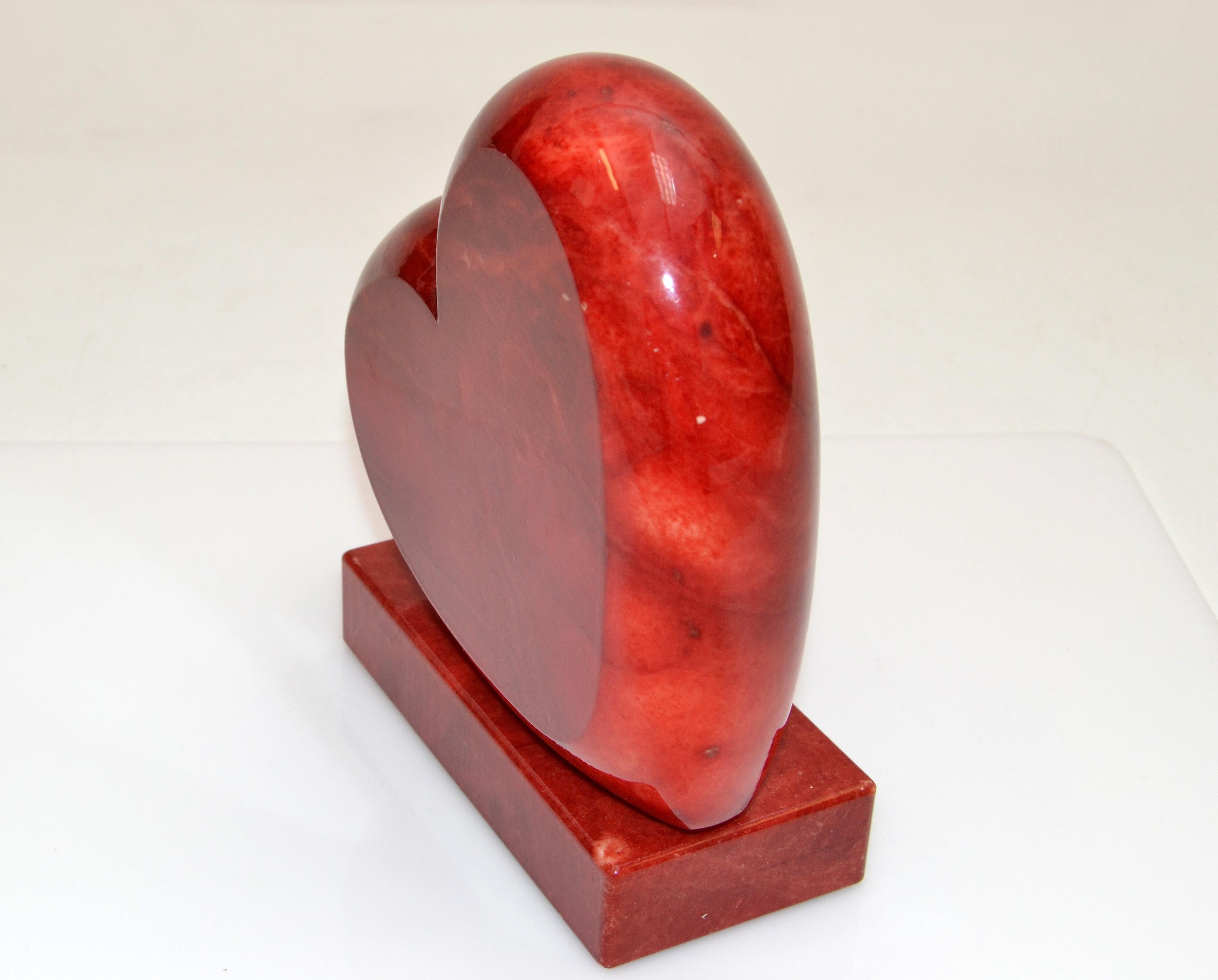 Vintage Italian Genuine Hand Carved Red Heart Alabaster Table Sculpture Bookend 1