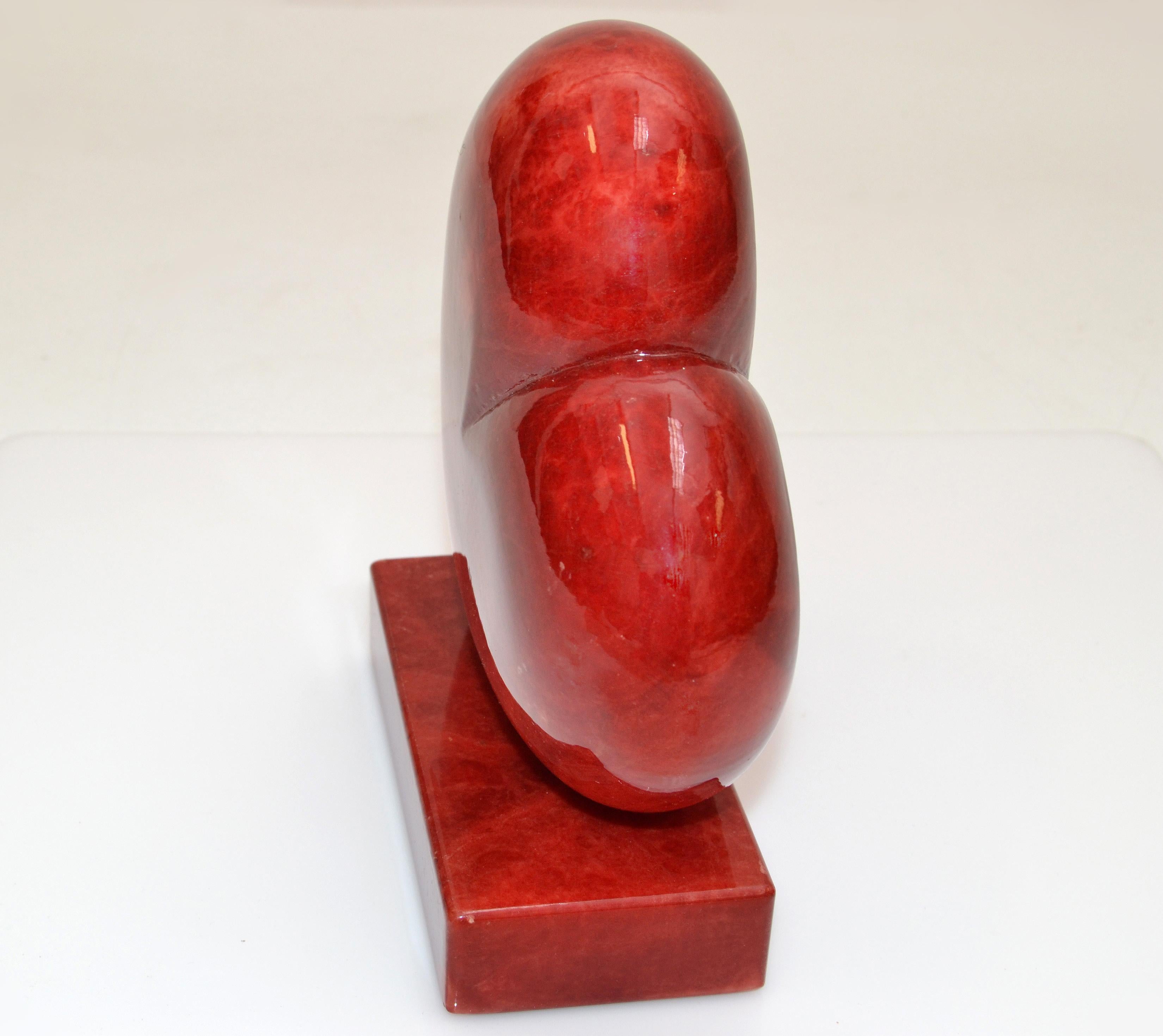 Vintage Italian Genuine Hand Carved Red Heart Alabaster Table Sculpture Bookend 2