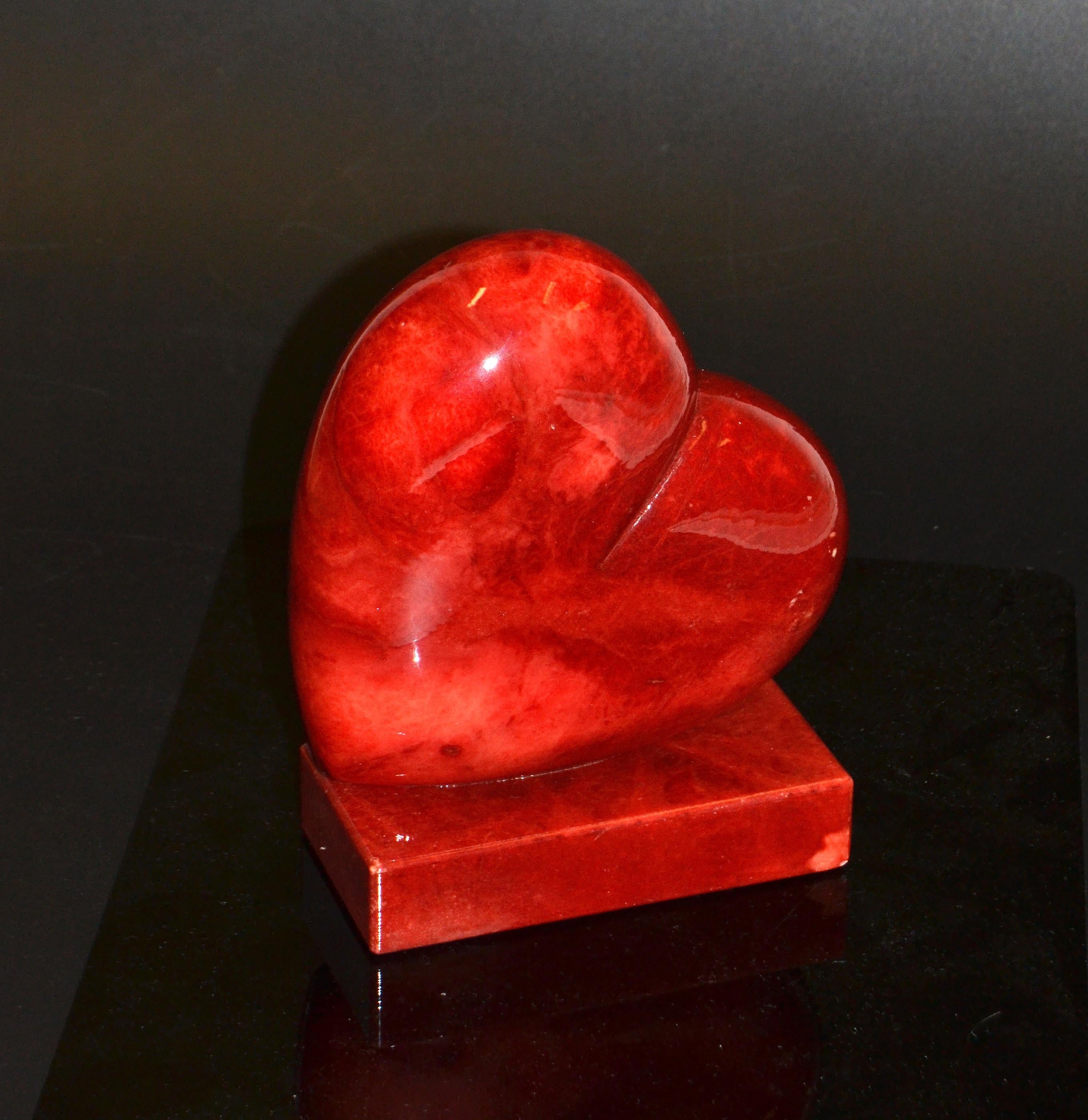 Vintage Italian Genuine Hand Carved Red Heart Alabaster Table Sculpture Bookend 3