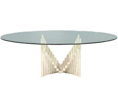 Vintage Italian Geometric Travertine Oval Dining Table