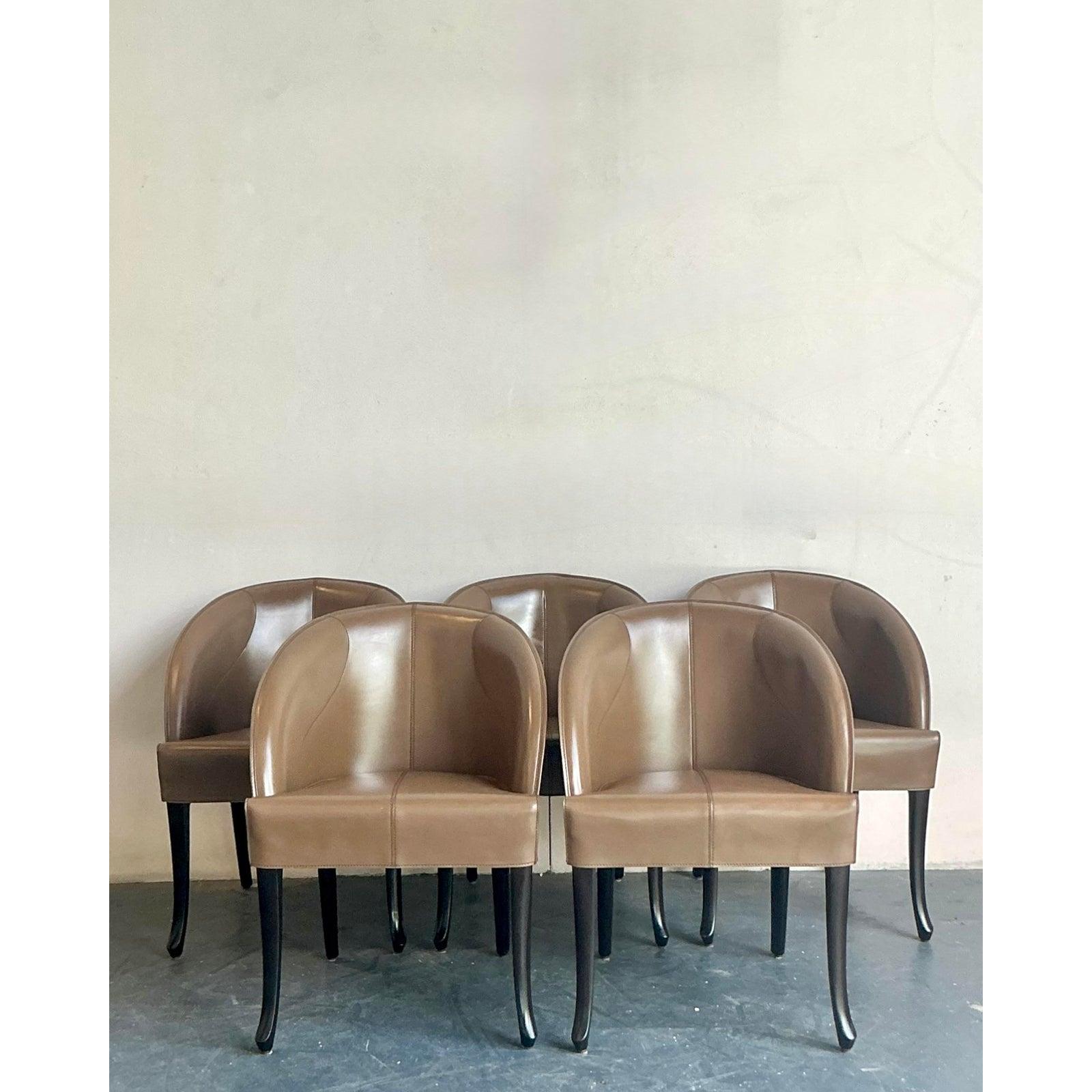 Sedie da pranzo in pelle Georgetti vintage - set di 5 in vendita 2