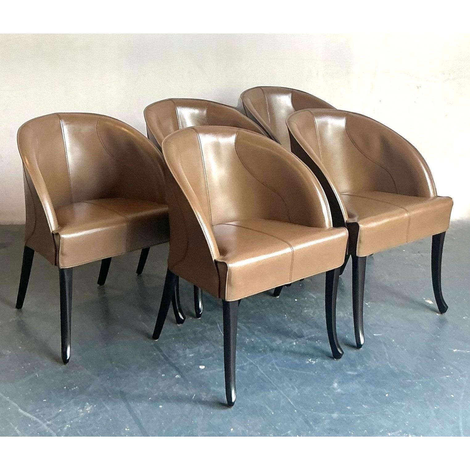 Sedie da pranzo in pelle Georgetti vintage - set di 5 in vendita 3