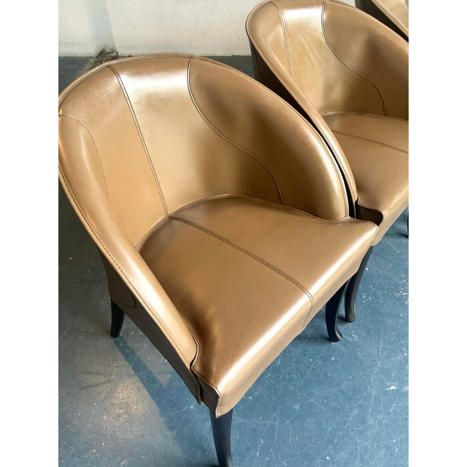 Vintage Italian Georgetti Leather Dining Chairs - Set of 5 In Good Condition For Sale In West Palm Beach, FL