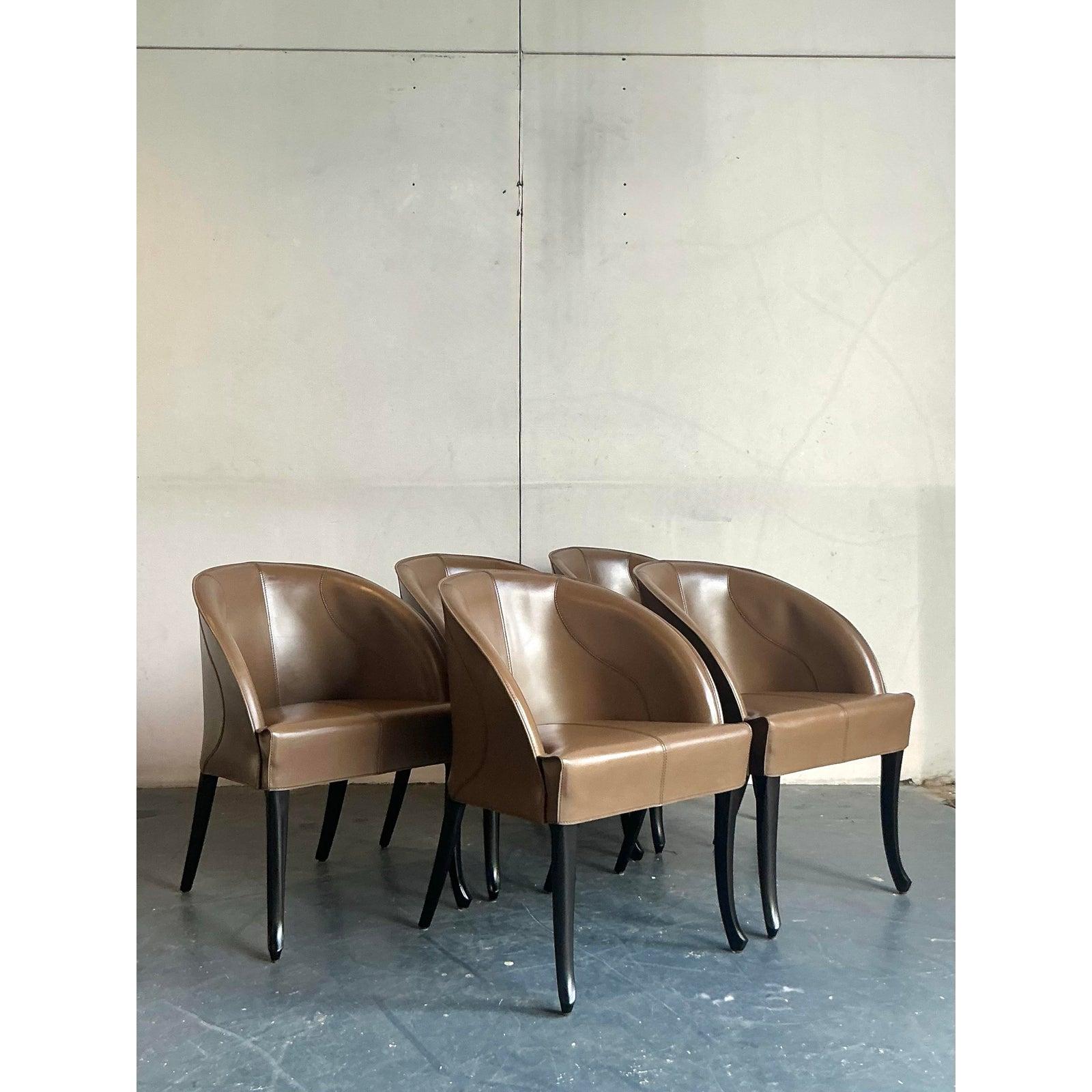 20th Century Vintage Italian Georgetti Leather Dining Chairs - Set of 5 For Sale