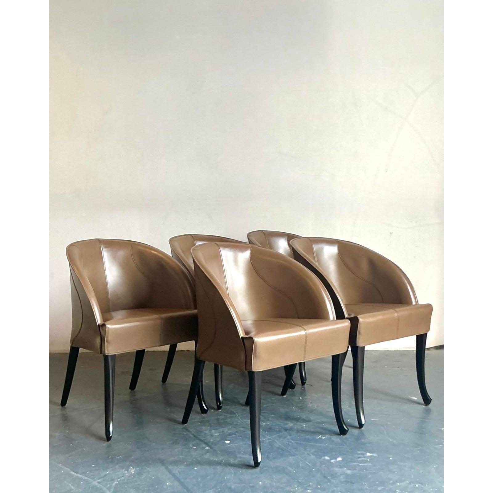 Pelle Sedie da pranzo in pelle Georgetti vintage - set di 5 in vendita