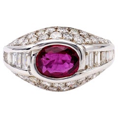 Vintage Italian GIA Thai No Heat Ruby 18k White Gold Ring