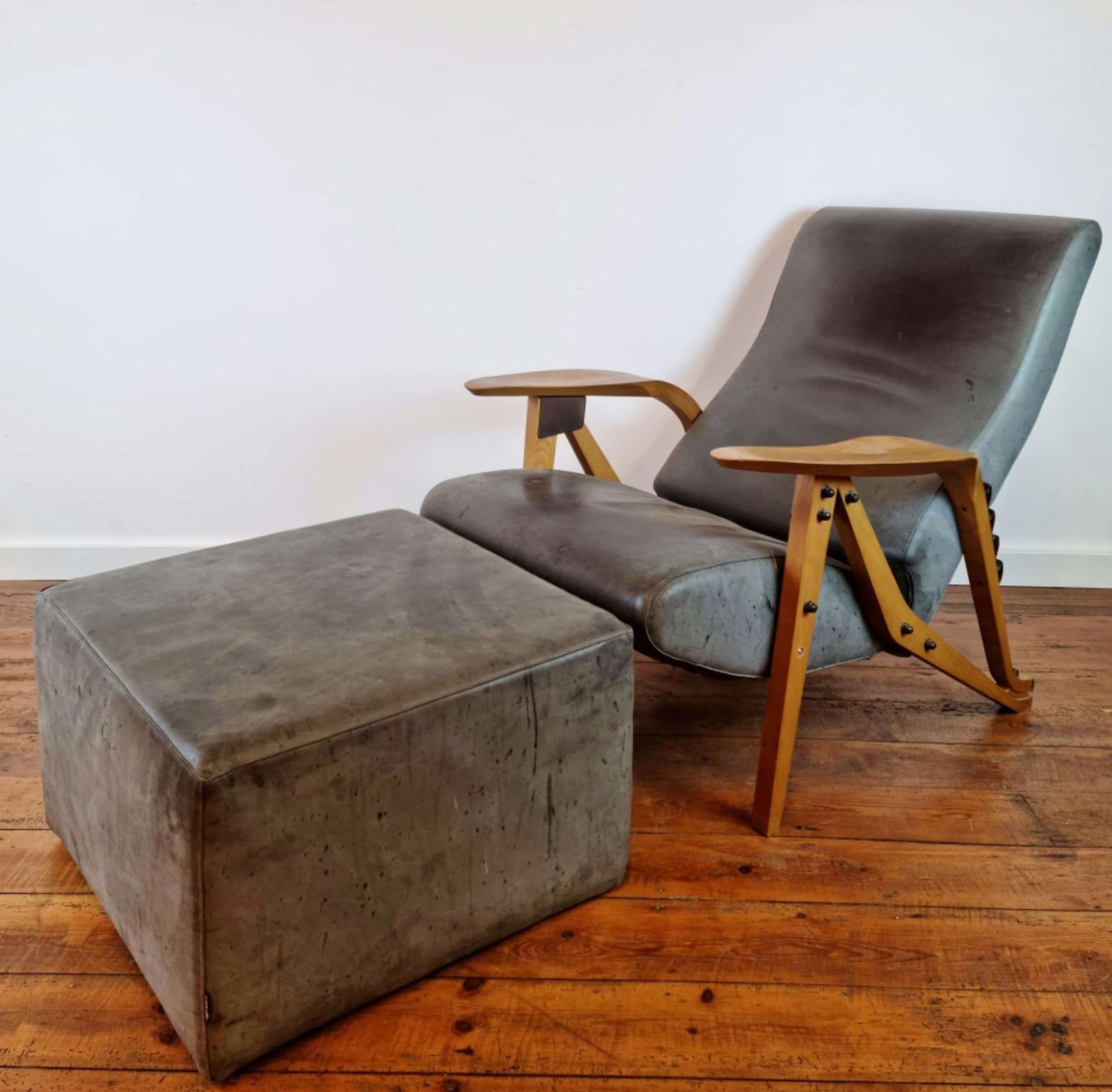 20th Century Vintage Italian Gilda Set by Carlo Mollino per Zanotta made in Gray Lether For Sale