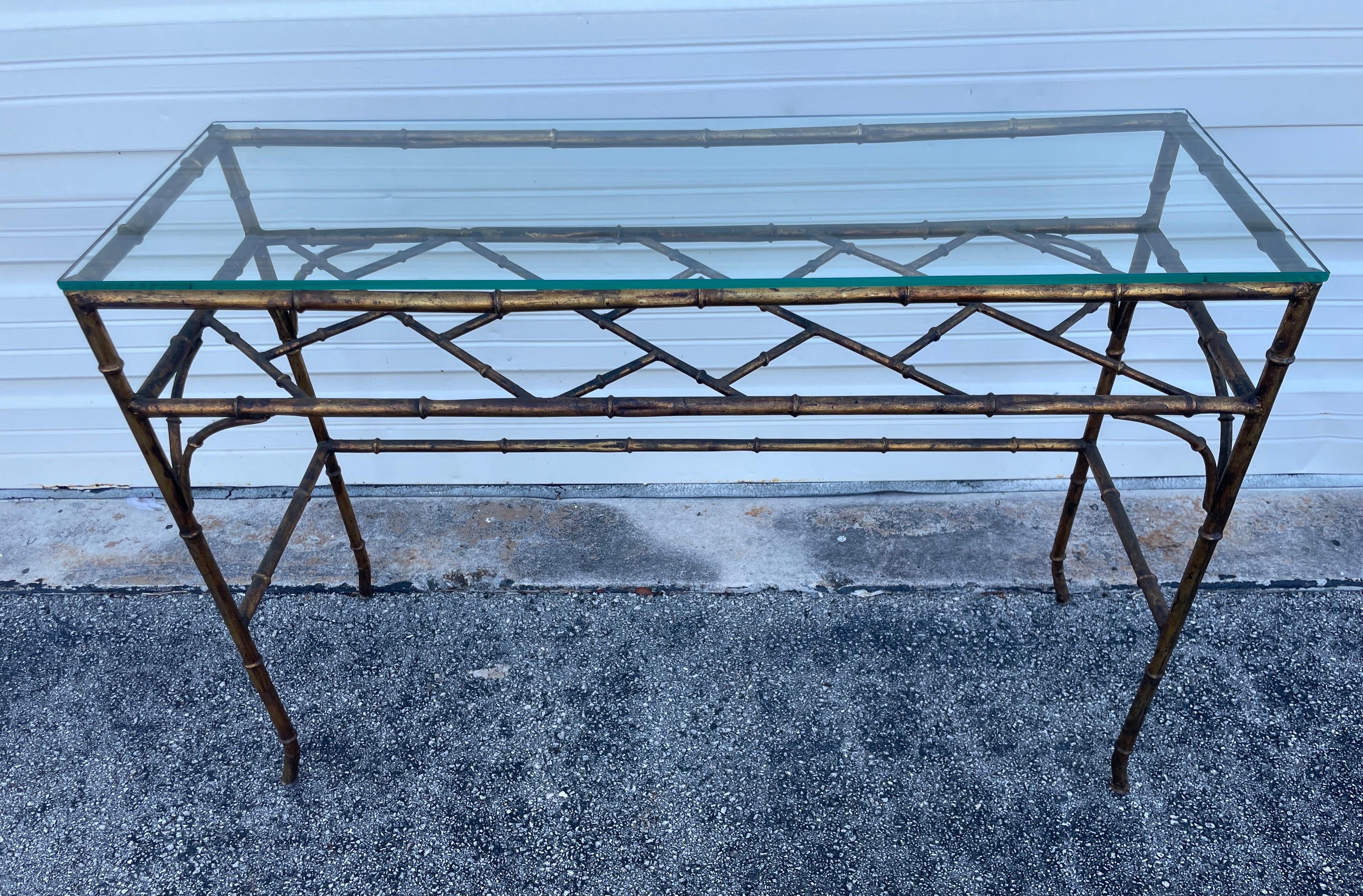 Vintage Italian Gilded Faux Bamboo Metal Console For Sale 3