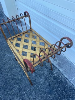 Vintage Italian Gilded Iron Curule Bench, Original Paint, Circa 1950s