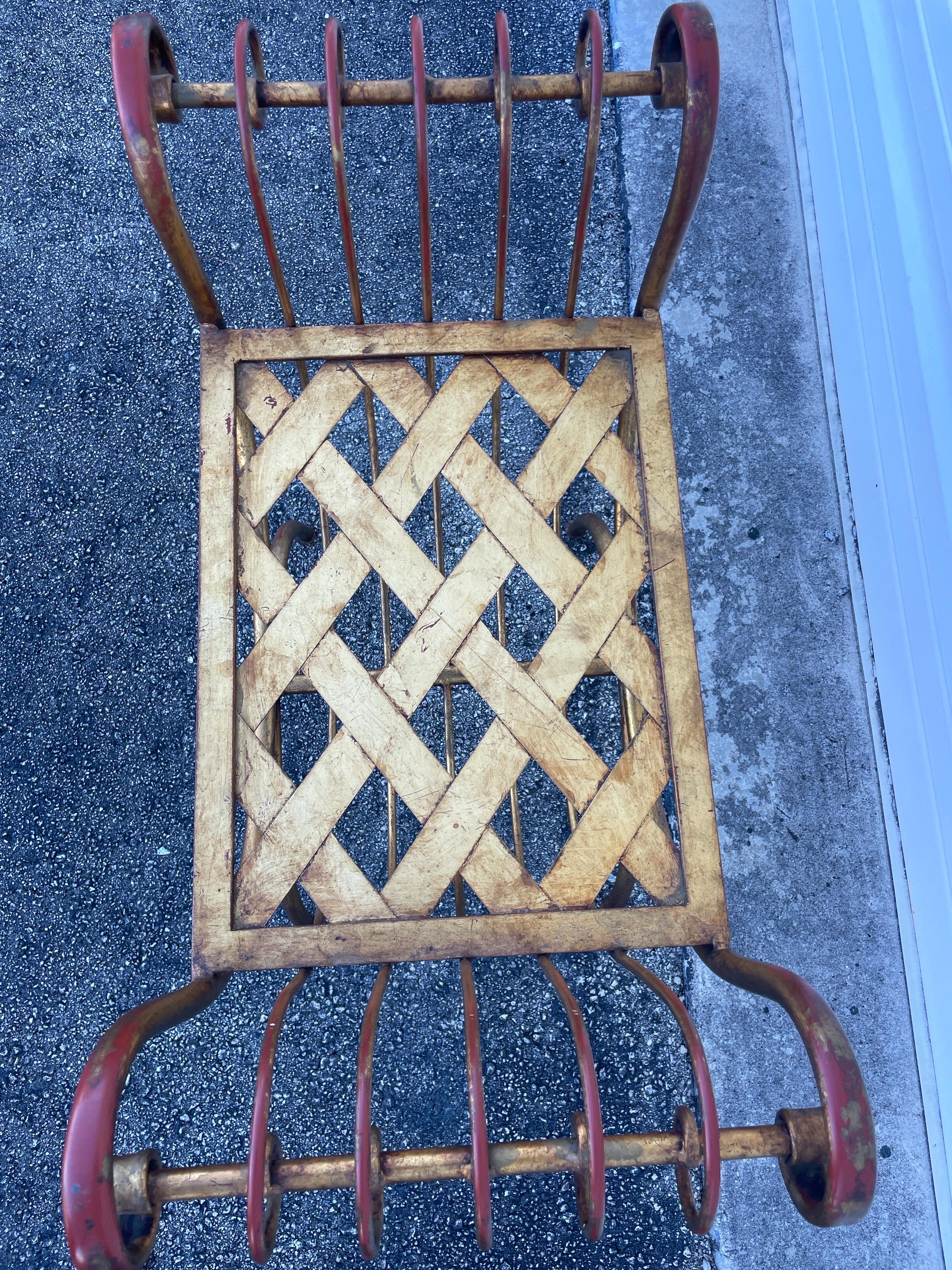 Vintage Italian Gilded Iron Curule Bench In Good Condition For Sale In West Palm Beach, FL