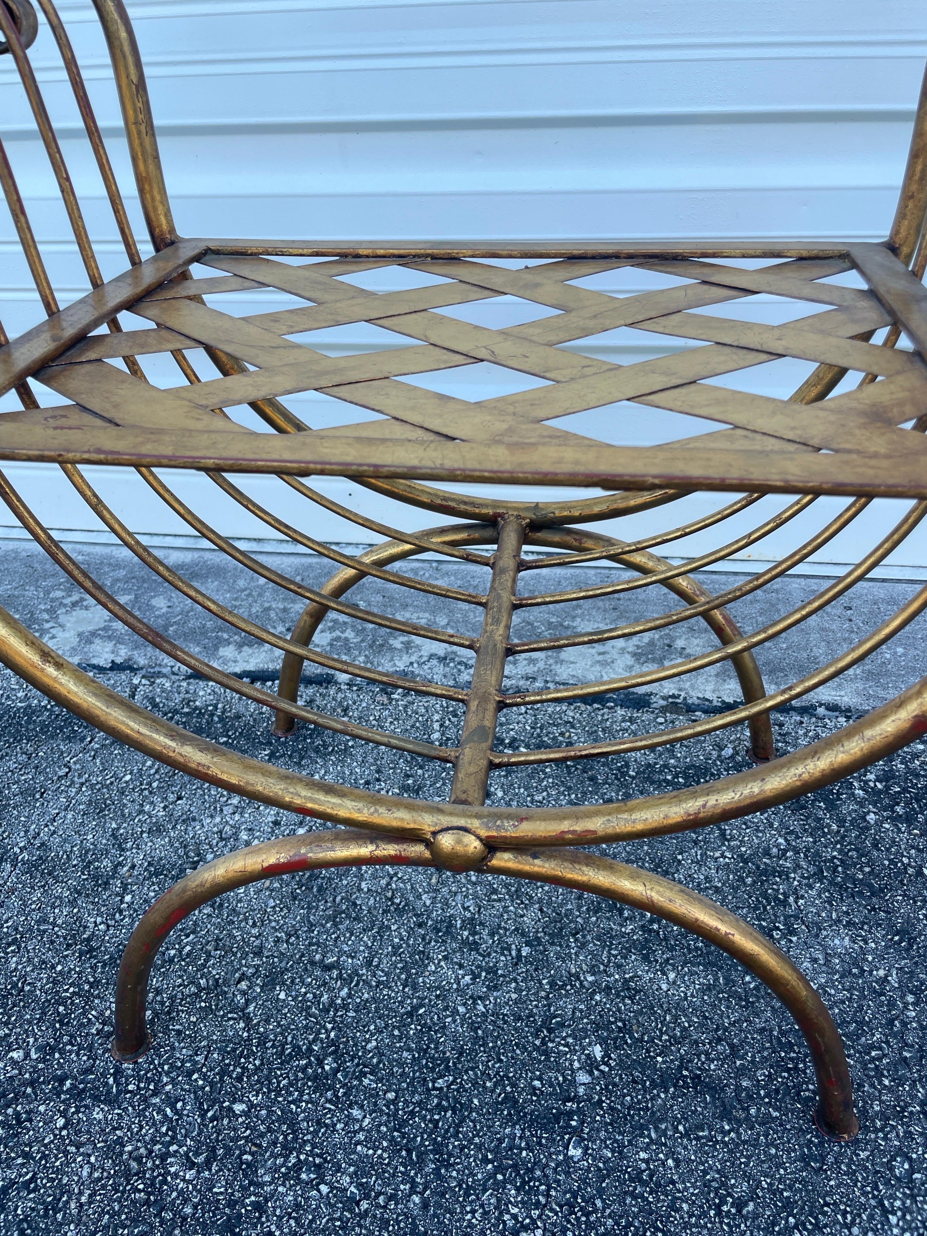 Vintage Italian Gilded Iron Curule Bench For Sale 1