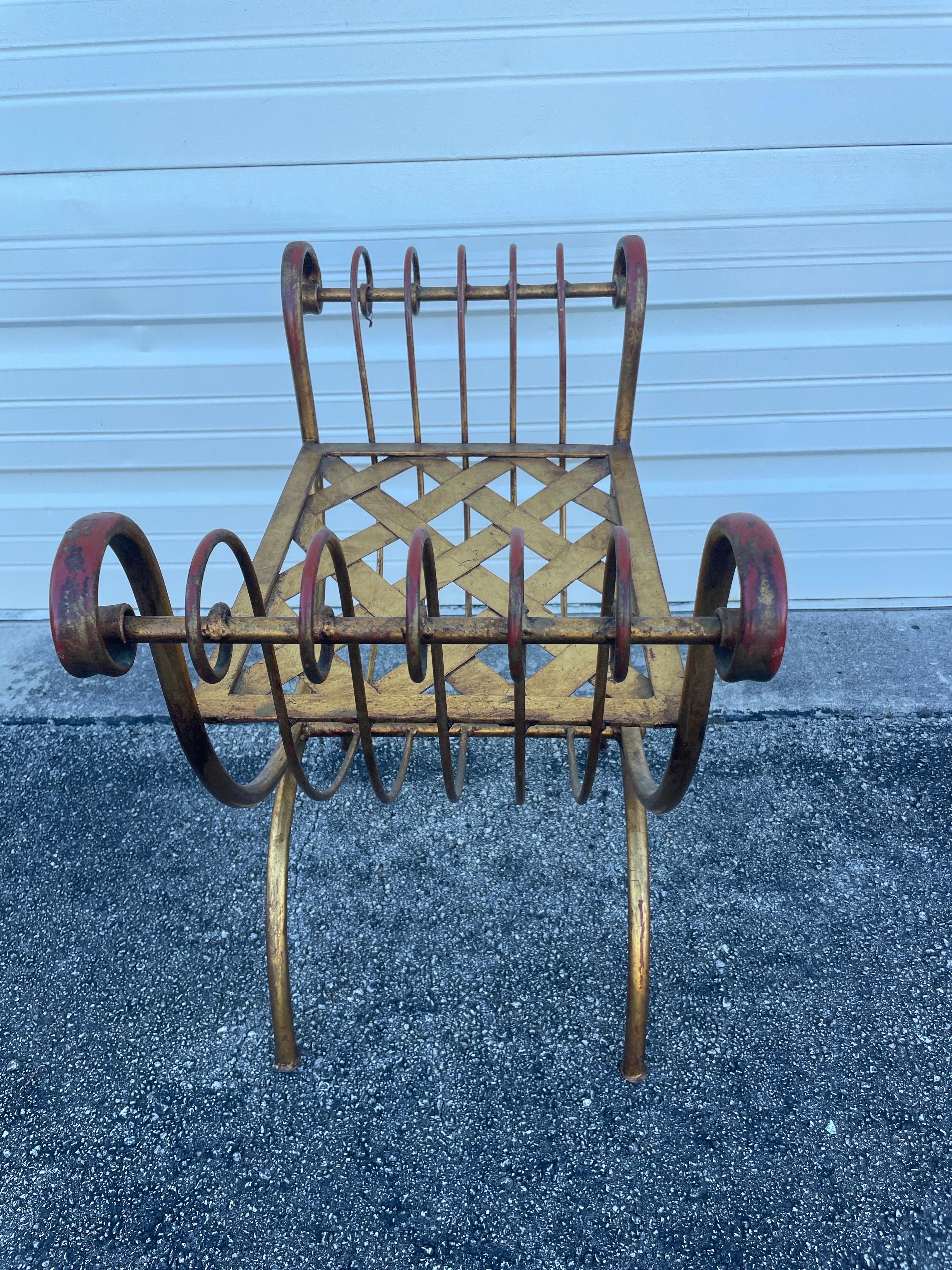 Vintage Italian Gilded Iron Curule Bench For Sale 2
