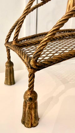 Vintage Italian Gilded Iron Rope & Tassel Magazine Stand