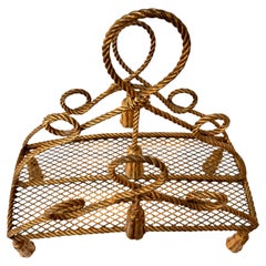 Vintage Italian Gilded Iron Rope & Tassel Magazine Stand