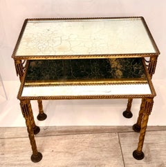 Vintage Italian Gilded Metal and Antique Mirror Stacking Tables
