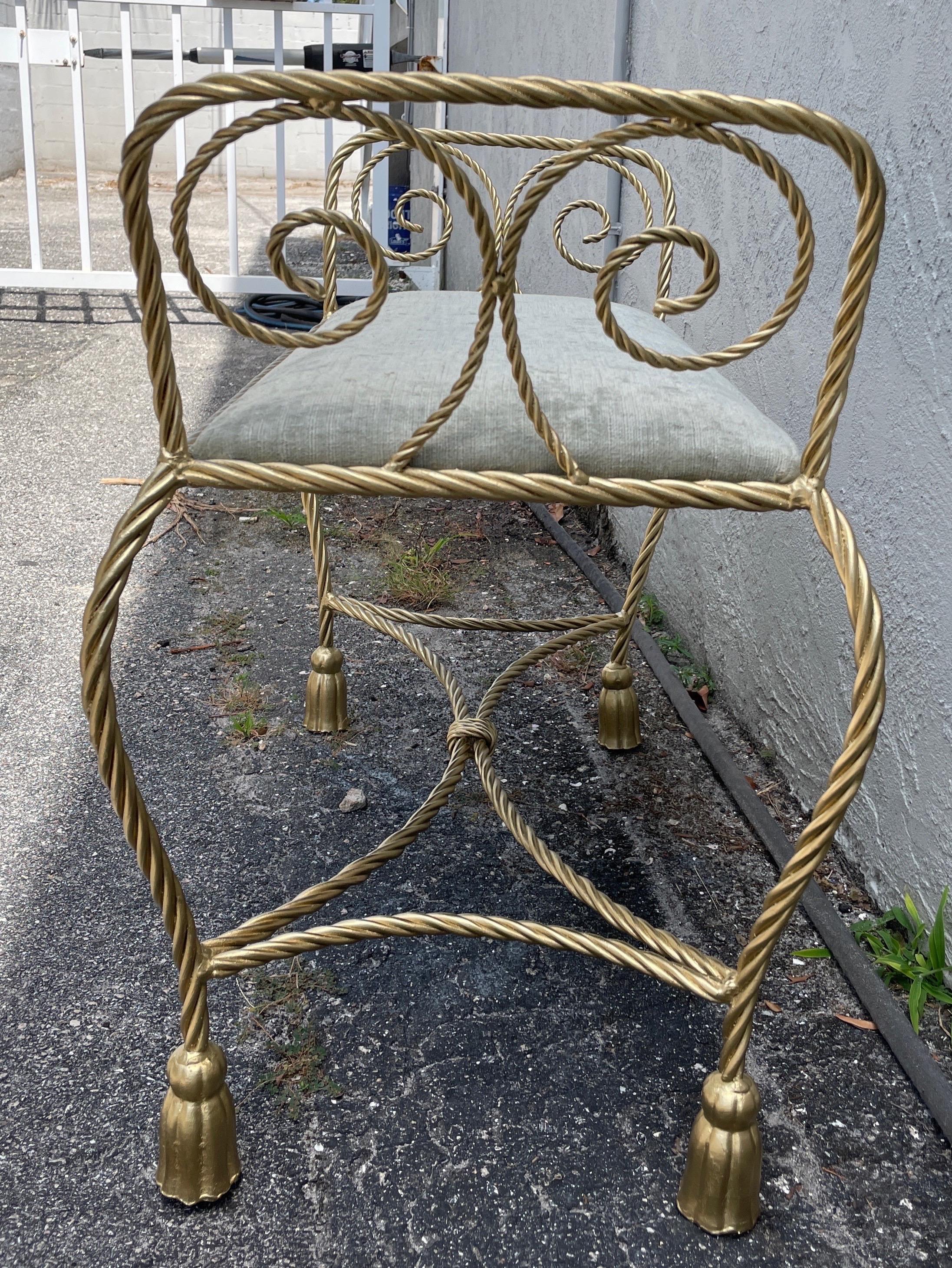 Vintage Italian Gilded Metal Bench For Sale 3