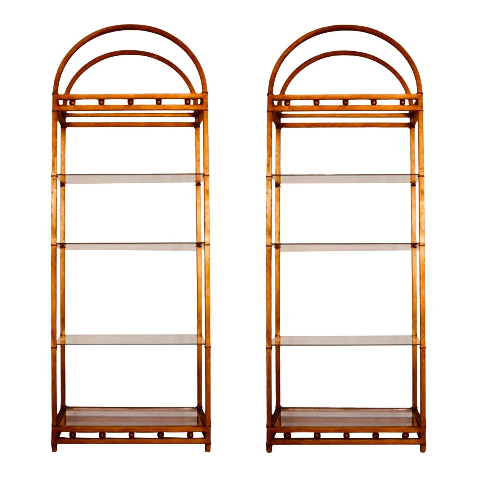 These tall domed étagères are show stoppers. 

Custom-made in the late 1950's in Italy and imported to the US from around the same time. 

Sturdy, well-made pieces. 


