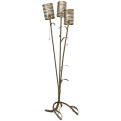 Retro Italian Gilded Metal, Organic Relief Bamboo-Form Floor Lamp