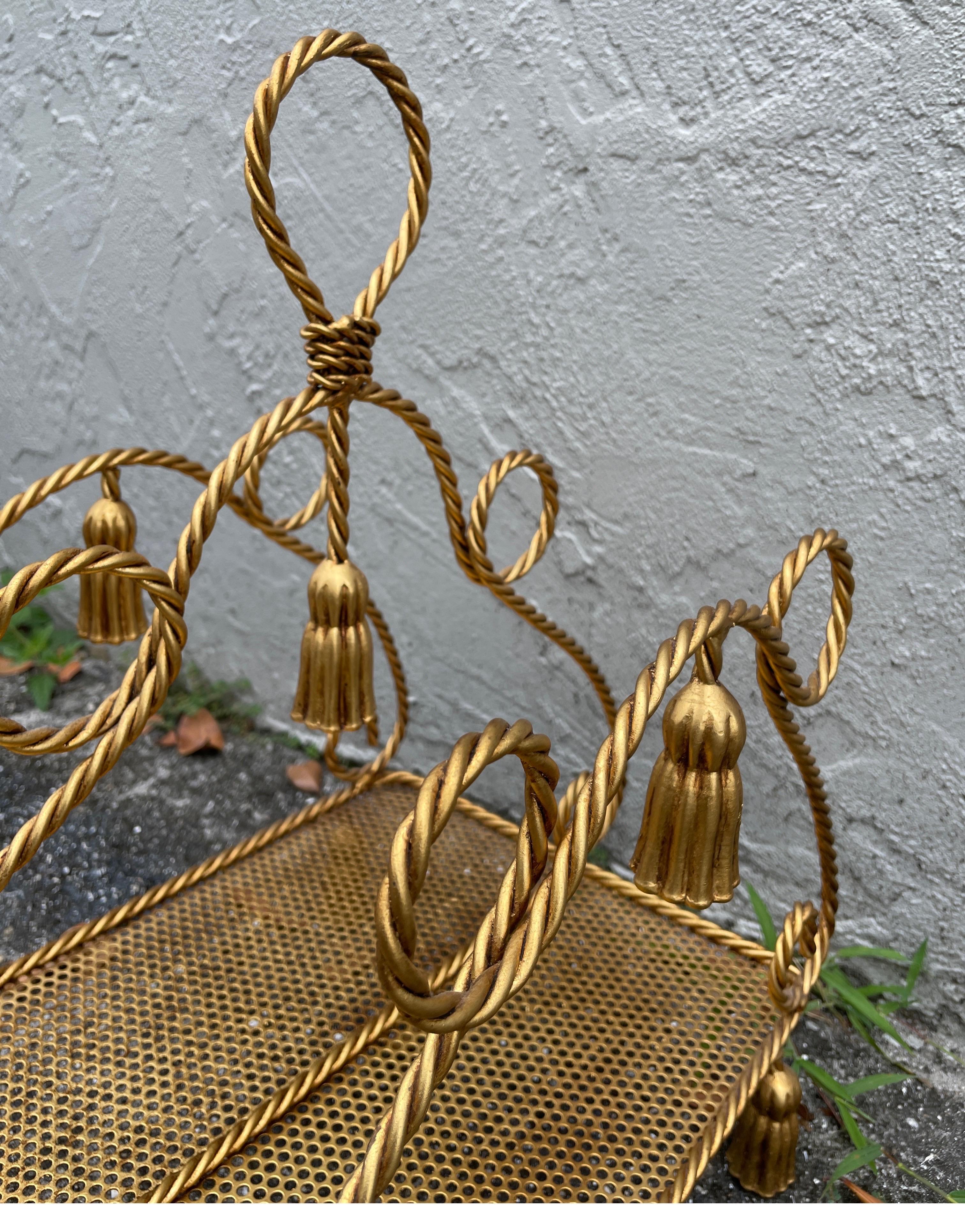 Metal Vintage Italian Gilded Rope & Tassel Magazine Rack