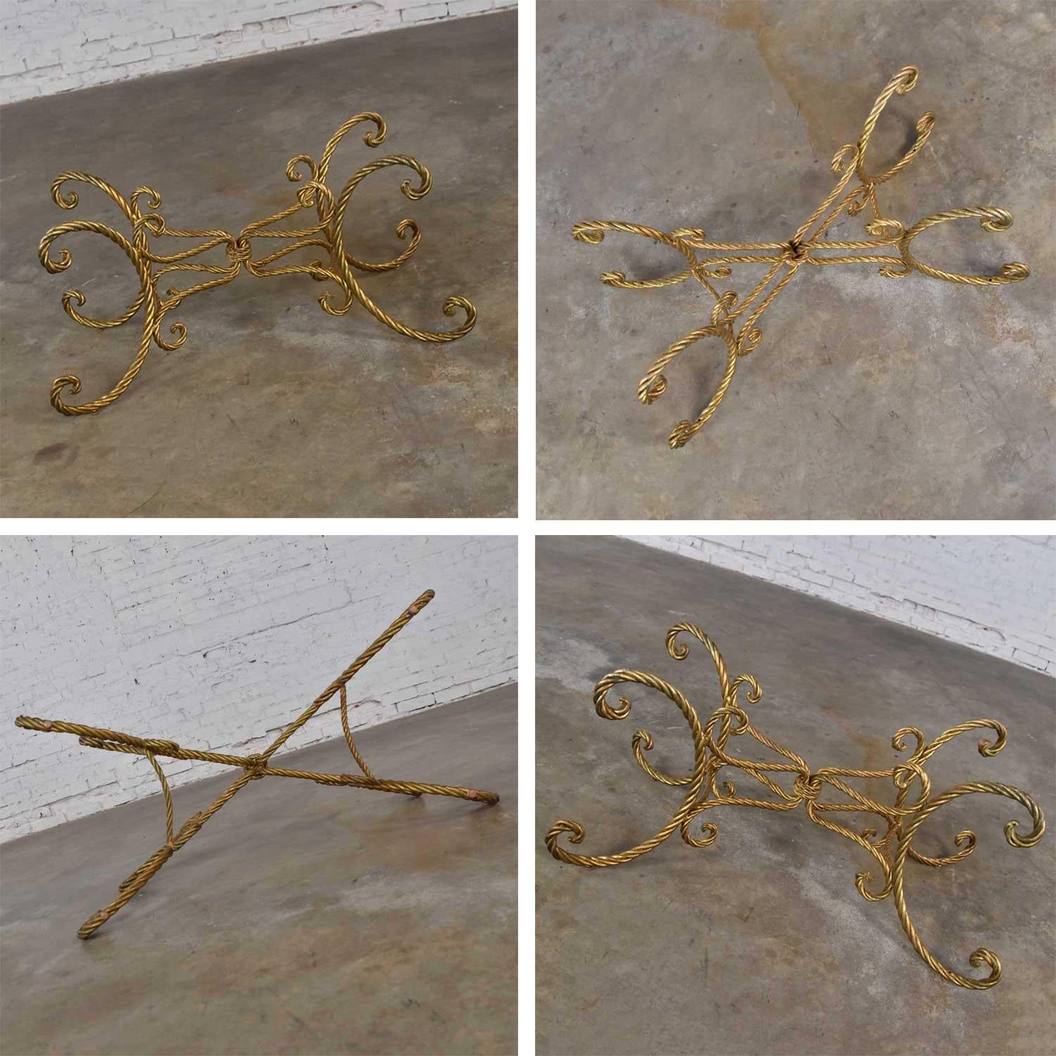 Vintage Italian Gilded Twisted Iron Rope Coffee or Cocktail Table Rectangle Top 7