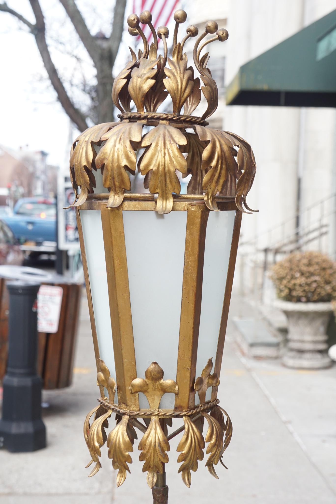 Baroque Revival Vintage Italian Gilded Wrought Iron Floor Lamp