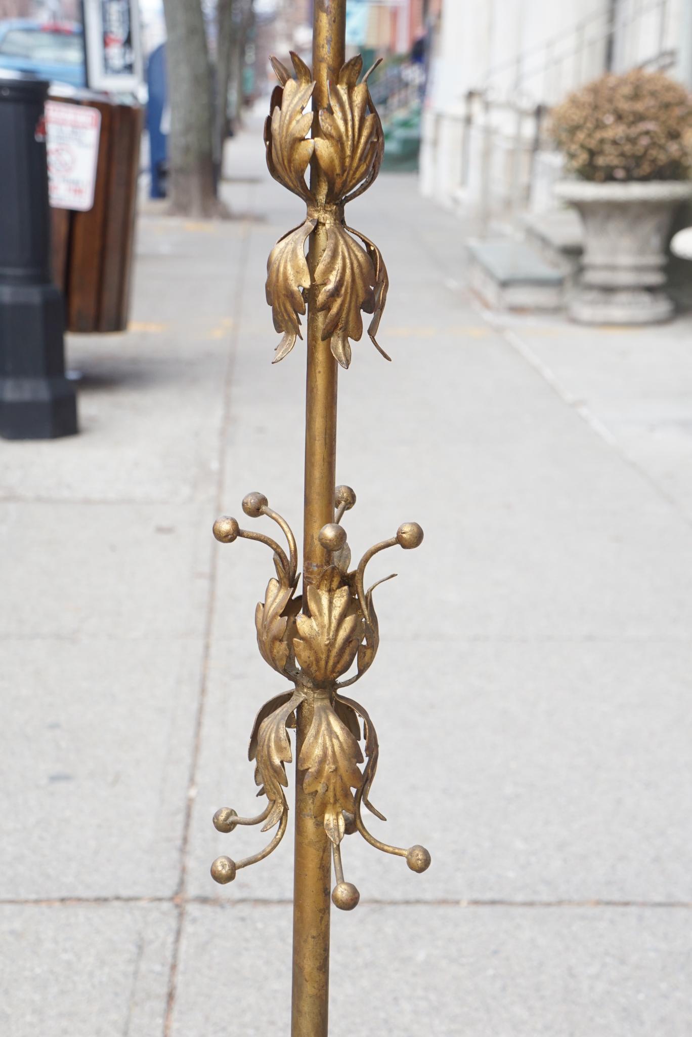 Vintage Italian Gilded Wrought Iron Floor Lamp In Good Condition In Hudson, NY