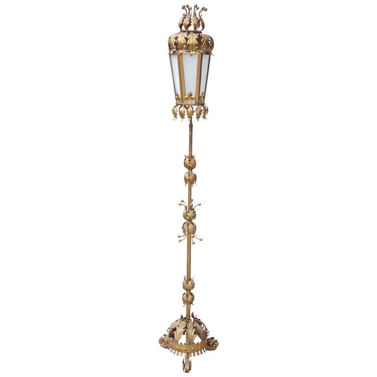 Vintage Italian Gilded Wrought Iron Floor Lamp For Sale at 1stDibs