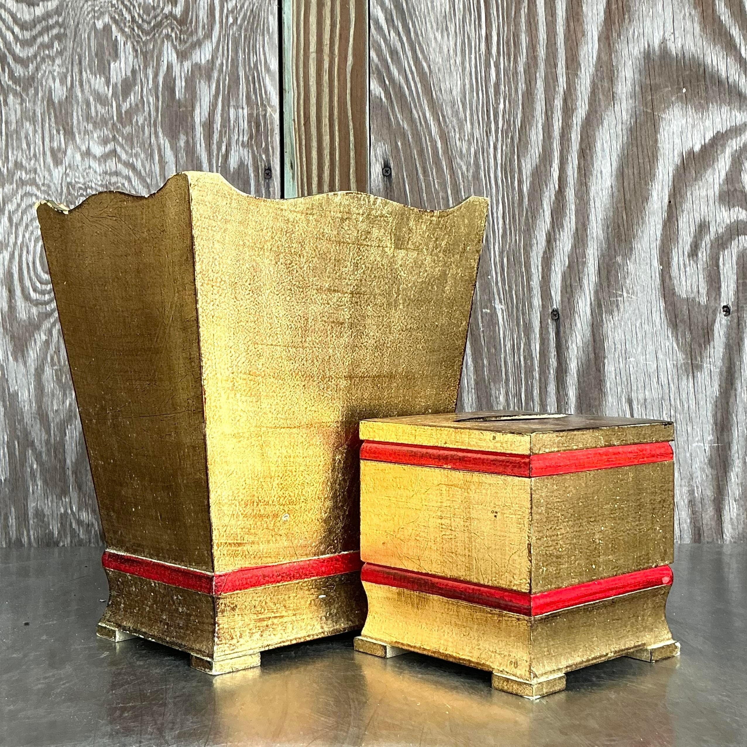 Accessoires de salle de bains italiens dorés vintage - Lot de 2 Bon état - En vente à west palm beach, FL