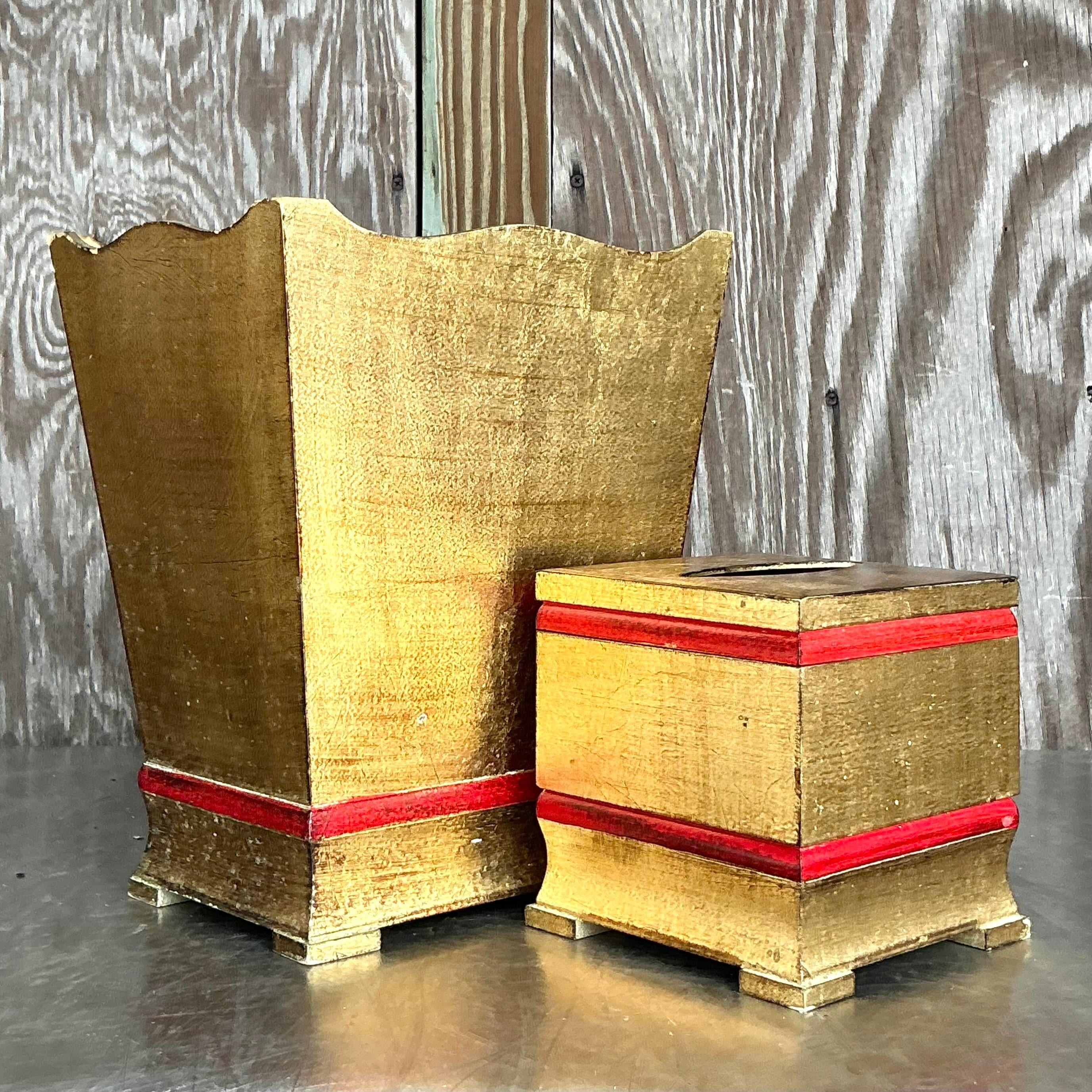 20ième siècle Accessoires de salle de bains italiens dorés vintage - Lot de 2 en vente
